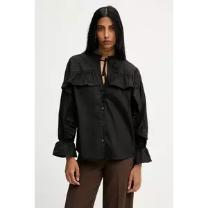 Answear.LAB camasa culoarea negru, cu un decolteu legat, relaxed imagine