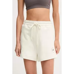 adidas by Stella McCartney pantaloni scurți de antrenament culoarea bej, uni, high waist, JX6786 imagine
