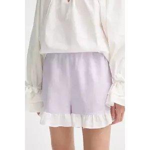 The Sleeper pantaloni scurți din in culoarea violet, uni, high waist, PFSH01P009R imagine
