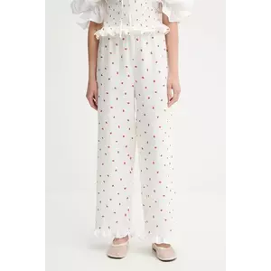 The Sleeper pantaloni din in culoarea bej, drept, high waist, PFPT01C093R imagine