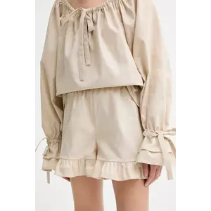 The Sleeper pantaloni scurți din in culoarea bej, uni, high waist, CHSH01P017N imagine