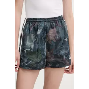 adidas Originals pantaloni scurți Satin Shorts culoarea negru, cu imprimeu, high waist, KE3739 imagine