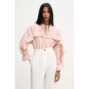 Answear.LAB camasa culoarea roz, cu un decolteu legat, relaxed imagine