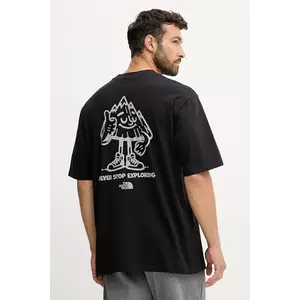 The North Face tricou din bumbac Mountain Fun culoarea negru, cu imprimeu, NF0A8F2NJK31 imagine