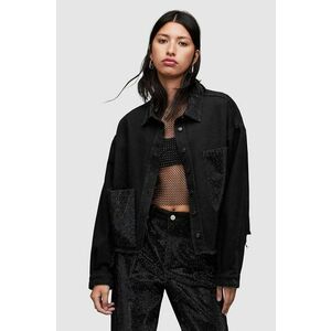AllSaints camasa jeans Nicky femei, culoarea negru, cu guler clasic, relaxed imagine