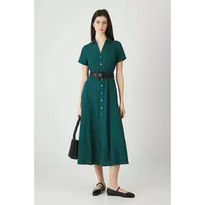 Medicine rochie din amestec de in culoarea verde, midi, evazati imagine