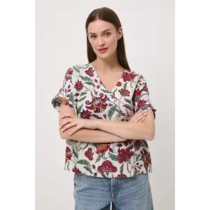 Medicine bluză din amestec de in culoarea bej, cu imprimeu imagine
