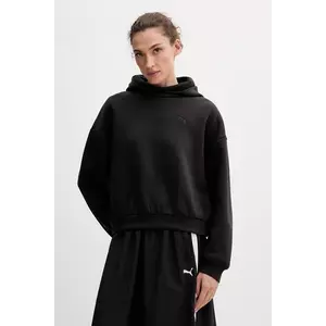 Puma bluză culoarea negru, cu glugă, uni, 632051 imagine
