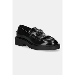 Tommy Jeans mocasini de piele TJW FRINGES LOAFER culoarea negru, cu toc plat, EN0EN02790 imagine