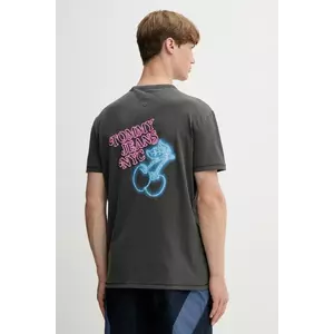 Tommy Jeans tricou din bumbac culoarea gri, cu imprimeu, DM0DM21829 imagine