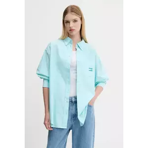 Tommy Jeans cămașă culoarea turcoaz, cu guler clasic, relaxed, DW0DW20988 imagine