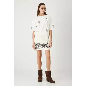 Medicine fustă din amestec de in culoarea bej, mini, drept imagine