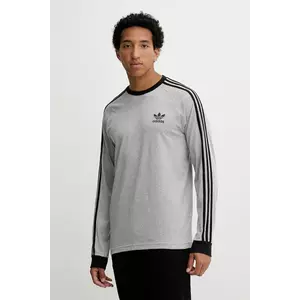 adidas Originals longsleeve din bumbac 3-Stripes culoarea gri, melanj, JY1375 imagine