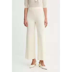 Luisa Spagnoli pantaloni de lână culoarea bej, drept, high waist, 100103 imagine