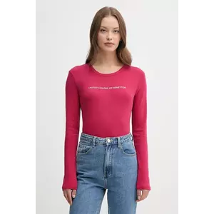 United Colors of Benetton longsleeve din bumbac culoarea violet, 3GA2E16G0 imagine