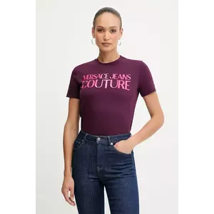 Versace Jeans Couture tricou din bumbac culoarea violet, 79HAHE05 CJ00E imagine