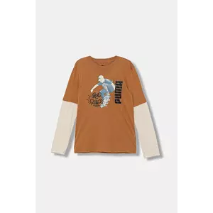 Puma longsleeve din bumbac pentru copii MID90s Layered Longsleeve B culoarea maro, cu imprimeu, 688467 imagine