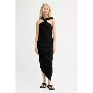 Renewed rochie din amestec de in creative upcycling culoarea negru, midi, mulata, Renewed INTU x Answear imagine