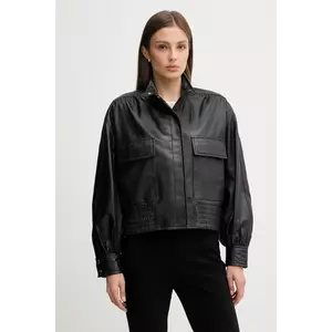 Pedro del Hierro geacă de piele culoarea negru, de tranzitie, oversize, 5492124 imagine