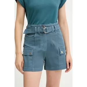 Morgan pantaloni scurți culoarea turcoaz, uni, high waist, SHITITO imagine