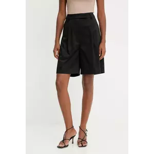 Answear.LAB pantaloni scurti culoarea negru, neted, high waist imagine