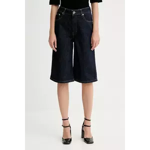 Gestuz pantaloni scurți jeans culoarea albastru marin, neted, high waist, 10910456 imagine