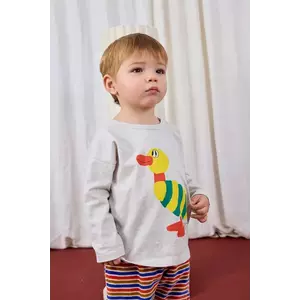 Bobo Choses longsleeve din bumbac pentru bebeluși Striped Duck culoarea gri, cu imprimeu, 225AB038 imagine