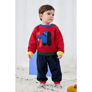 Bobo Choses pantaloni de trening din bumbac pentru bebeluși culoarea bleumarin, cu imprimeu, 225AB078 imagine