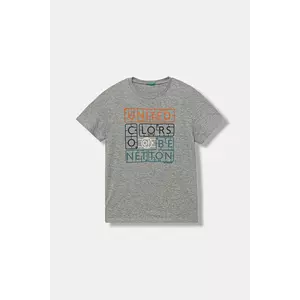 United Colors of Benetton tricou de bumbac pentru copii culoarea gri, cu imprimeu, 3I1XC10Q4 imagine