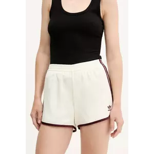 adidas Originals pantaloni scurți 3-Stripes culoarea bej, cu imprimeu, high waist, KA7739 imagine