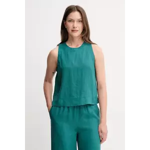 United Colors of Benetton bluză din in culoarea verde, uni, 5BMLDQ0BU imagine