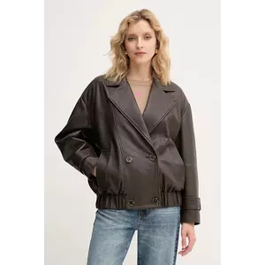 Marella geacă de piele culoarea maro, de tranziție, oversize, 2523446014200 imagine