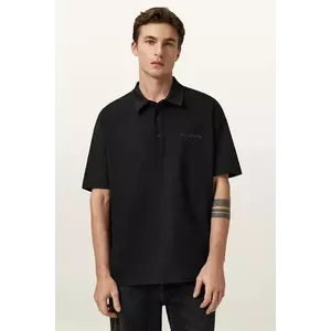 AllSaints polo de bumbac XANDER culoarea negru, uni, M071PC imagine
