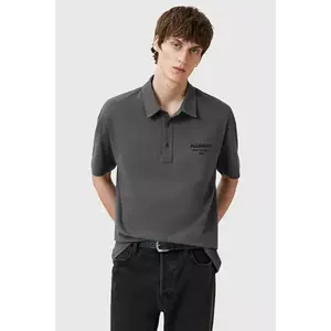 AllSaints polo de bumbac XANDER culoarea gri, uni, M071PC imagine