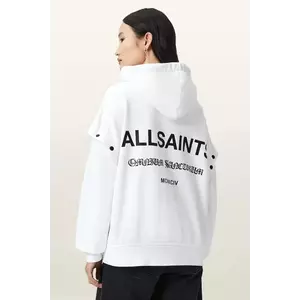 AllSaints hanorac de bumbac OMNIUM culoarea alb, cu glugă, uni, W268JB imagine