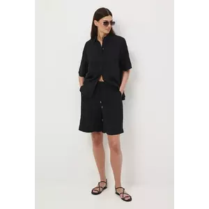 Medicine pantaloni scurți culoarea negru, uni, high waist imagine