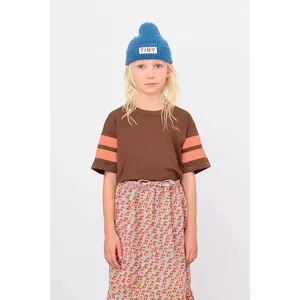 Tinycottons tricou de bumbac pentru copii STRIPES LOGO TEE culoarea maro, cu imprimeu, AW25-001 imagine