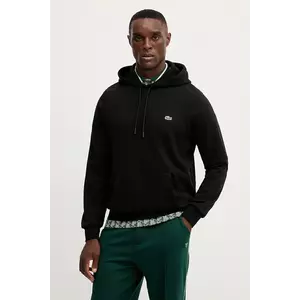 Lacoste hanorac de bumbac culoarea negru, cu glugă, uni, SH9839 imagine