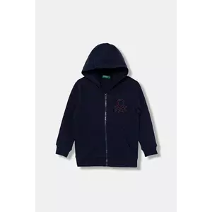 United Colors of Benetton hanorac de bumbac pentru copii culoarea bleumarin, cu glugă, uni, 3J68G503V imagine