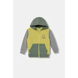 United Colors of Benetton hanorac de bumbac pentru copii culoarea verde, cu glugă, uni, 3J68G503V imagine