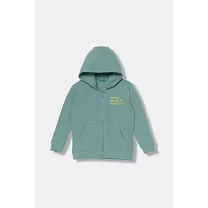 United Colors of Benetton hanorac de bumbac pentru copii culoarea turcoaz, cu glugă, uni, 3J68G503V imagine