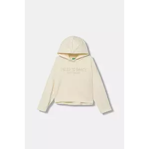 United Colors of Benetton hanorac de bumbac pentru copii culoarea bej, cu glugă, cu imprimeu, 3NBMC2053 imagine