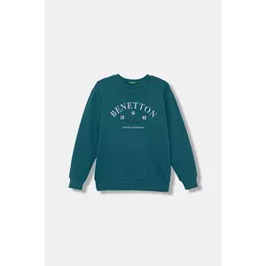 United Colors of Benetton hanorac de bumbac pentru copii culoarea turcoaz, cu imprimeu, 3J68C10PZ imagine