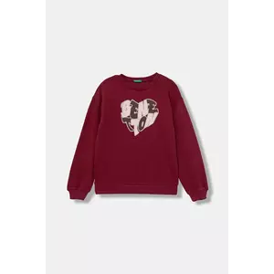United Colors of Benetton hanorac de bumbac pentru copii culoarea bordo, cu imprimeu, 3J68C10Q0 imagine