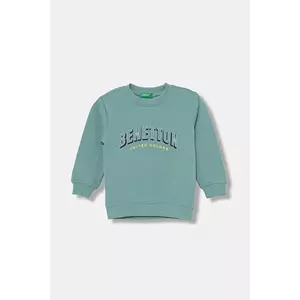 United Colors of Benetton hanorac de bumbac pentru copii culoarea turcoaz, cu imprimeu, 3J70G10JY imagine