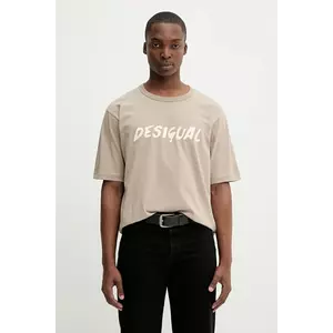 Desigual tricou din bumbac VICENTE culoarea maro, cu imprimeu, 25WMTK20 imagine