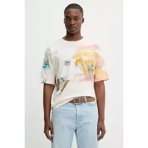 Desigual tricou din bumbac HELSINKI culoarea bej, cu imprimeu, 25WMTK15 imagine