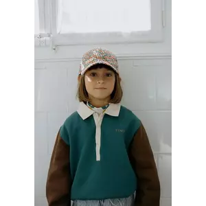 Tinycottons hanorac de bumbac pentru copii COLOR BLOCK POLO SLEEVE TEE culoarea verde, cu imprimeu, AW25-270 imagine