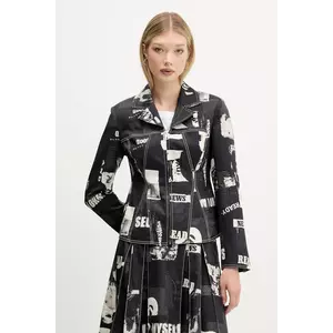 Desigual sacou NEWSPAPER BLAC culoarea negru, un singur rând de nasturi, cu imprimeu, 25WWEW20 imagine