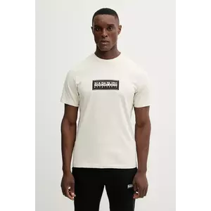 Napapijri tricou din bumbac S-Box culoarea bej, cu imprimeu, NP0A4I3LN1J1 imagine